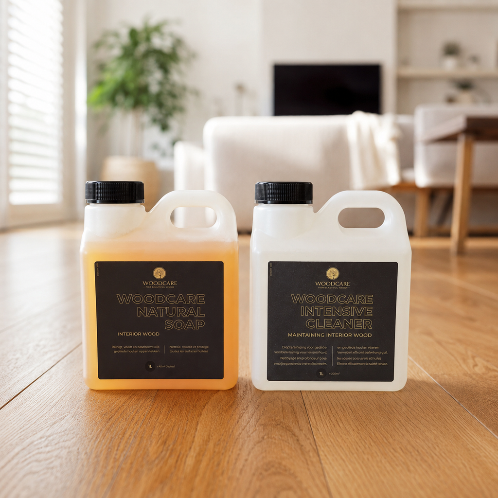 WOODCARE Onderhoudsset Naturel — inhoud: Natural Soap en onderhoudsolie, elk 1 liter